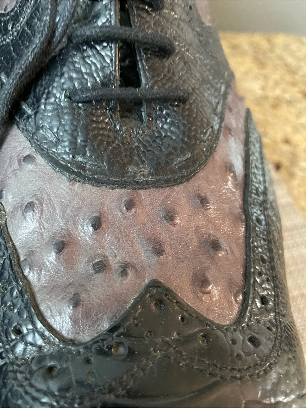 Men’s Black & Gray Exotic Ostrich Crocodile Print Wingtip Oxford Dress Shoe